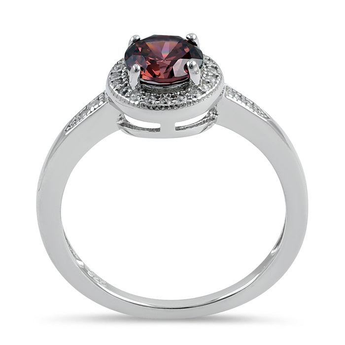 Sterling Silver Elegant Round Halo Rhodolite CZ Ring