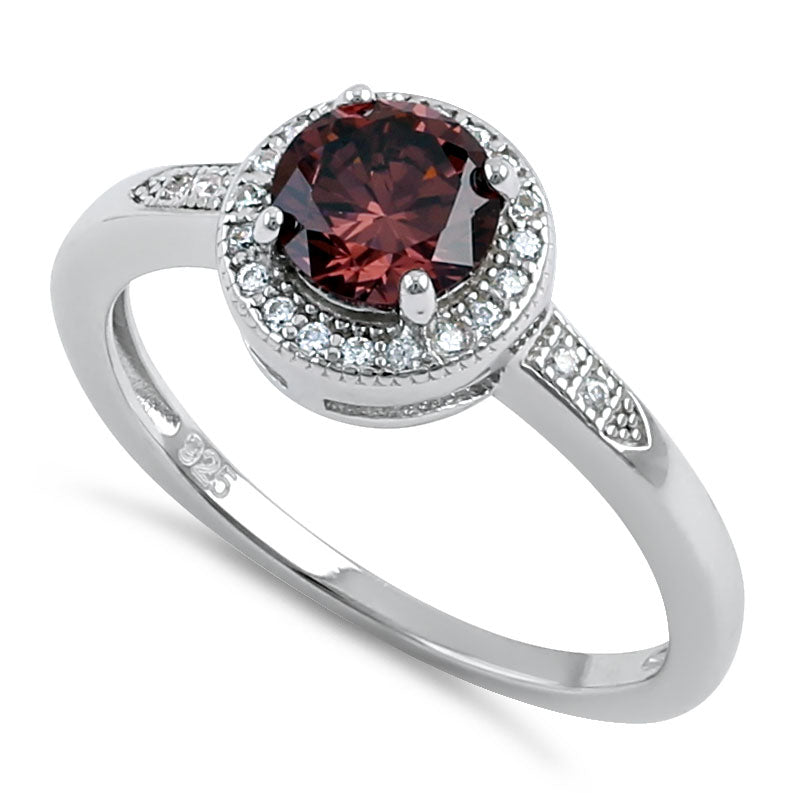 Sterling Silver Elegant Round Halo Rhodolite CZ Ring