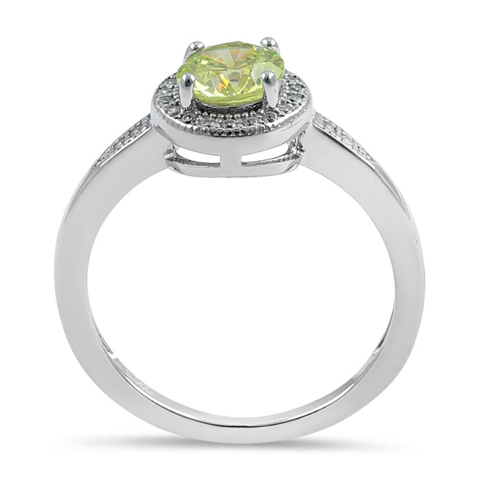 Sterling Silver Elegant Round Halo Dark Apple Green CZ Ring