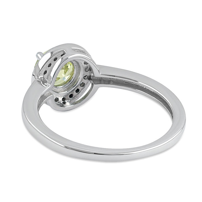 Sterling Silver Elegant Round Halo Dark Apple Green CZ Ring