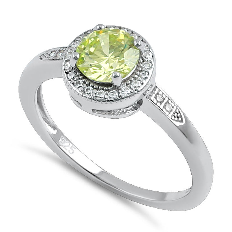 Sterling Silver Elegant Round Halo Dark Apple Green CZ Ring