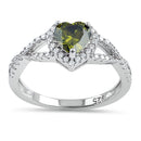 Sterling Silver Heart Halo Twist Peridot CZ Ring