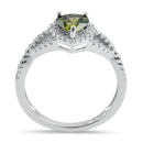 Sterling Silver Heart Halo Twist Peridot CZ Ring