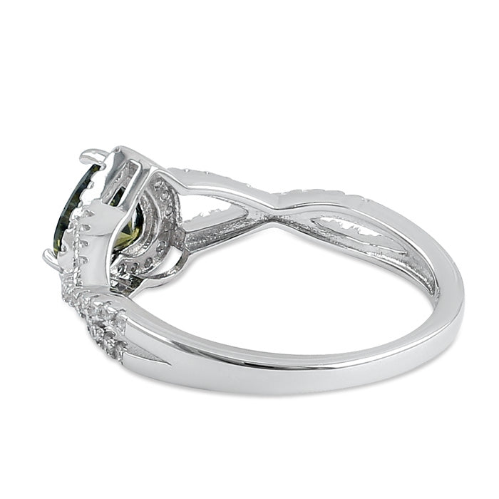 Sterling Silver Heart Halo Twist Peridot CZ Ring