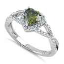 Sterling Silver Heart Halo Twist Peridot CZ Ring