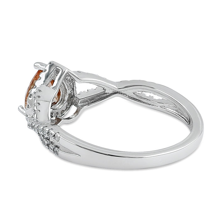 Sterling Silver Heart Halo Twist Champaigne CZ Ring