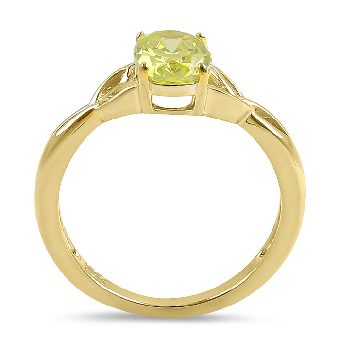 Sterling Silver Gold Plated Charmed Oval Apple Green CZ Ring