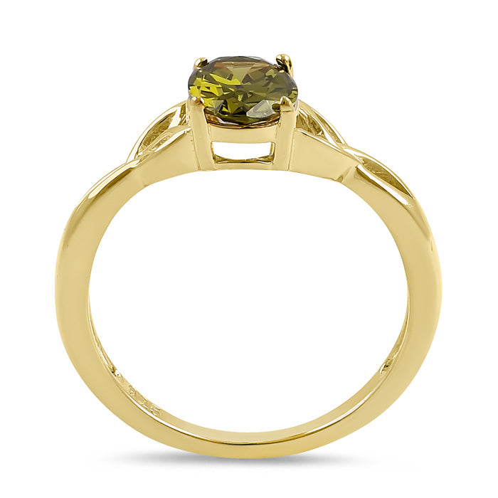 Sterling Silver Gold Plated Charmed Oval Peridot CZ Ring