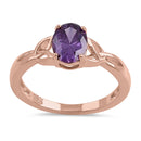 Sterling Silver Rose Gold Plated Charmed Oval Amethyst CZ Ring