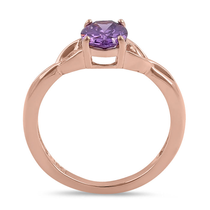 Sterling Silver Rose Gold Plated Charmed Oval Amethyst CZ Ring