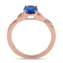 Sterling Silver Rose Gold Plated Charmed Oval Blue CZ Ring
