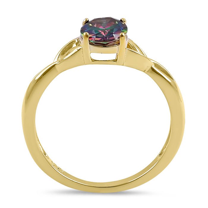 Sterling Silver Gold Plated Charmed Oval Rainbow CZ Ring