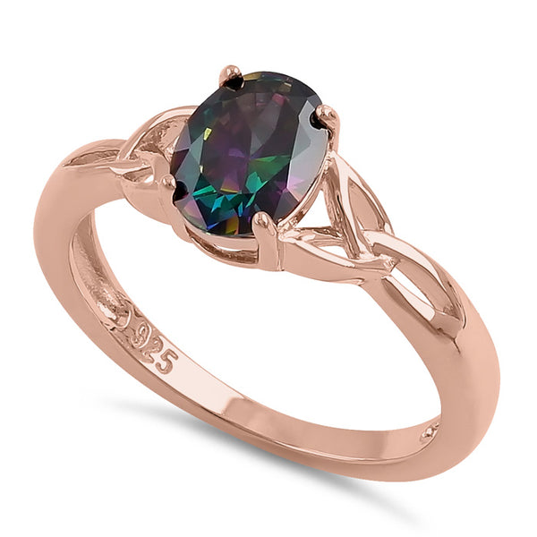 Sterling Silver Rose Gold Plated Charmed Oval Rainbow CZ Ring