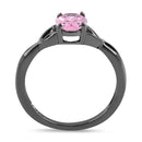 Sterling Silver Black Rhodium Plated Charmed Oval Pink CZ Ring