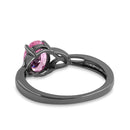 Sterling Silver Black Rhodium Plated Charmed Oval Pink CZ Ring