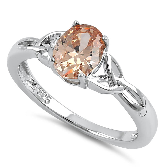 Sterling Silver Charmed Oval Champaign CZ Ring