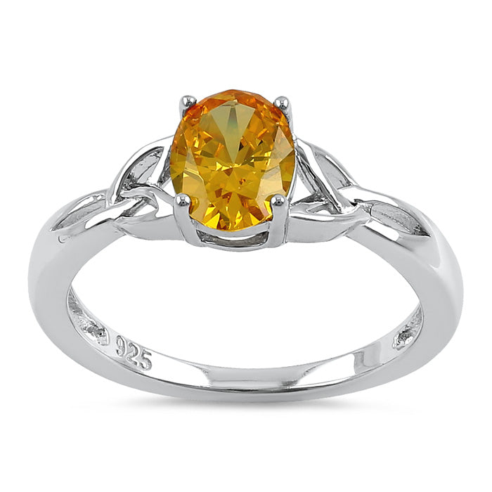 Sterling Silver Charmed Oval Golden Yellow CZ Ring