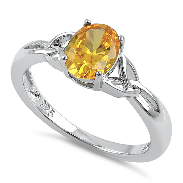 Sterling Silver Charmed Oval Golden Yellow CZ Ring