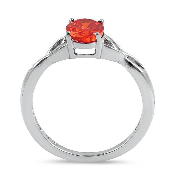 Sterling Silver Charmed Oval Red Orange CZ Ring