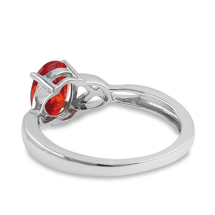 Sterling Silver Charmed Oval Red Orange CZ Ring