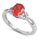 Sterling Silver Charmed Oval Red Orange CZ Ring