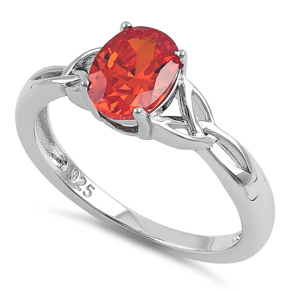 Sterling Silver Charmed Oval Red Orange CZ Ring