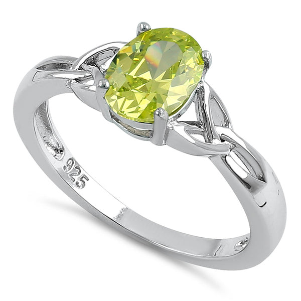 Sterling Silver Charmed Oval Apple Green CZ Ring