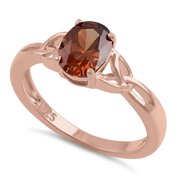 Sterling Silver Rose Gold Plated Charmed Oval Brown CZ Ring