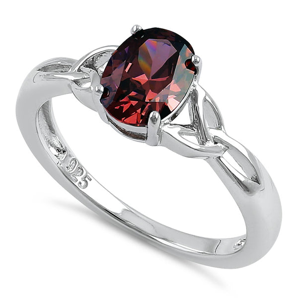 Sterling Silver Charmed Oval Rhodolite CZ Ring