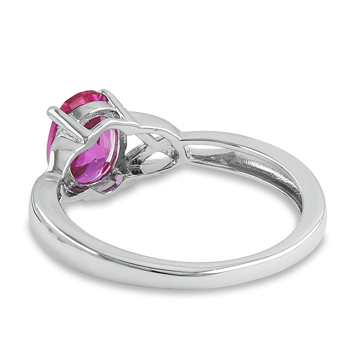 Sterling Silver Charmed Oval Ruby CZ Ring