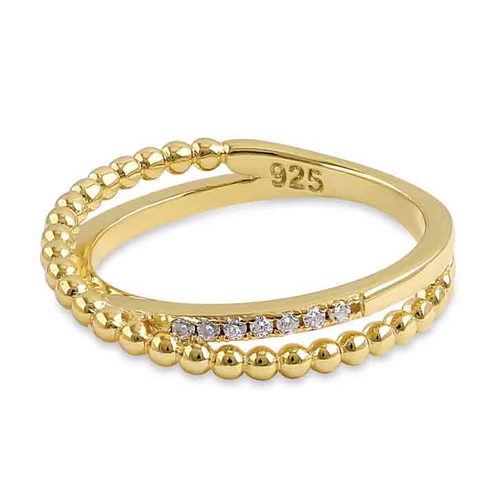 Sterling Silver Gold Plated Overlap Beads Clear CZ Ring