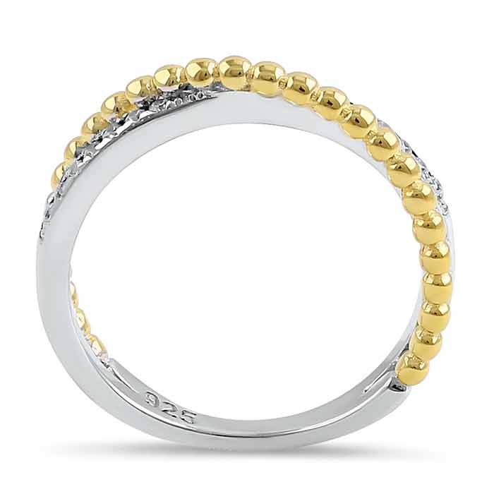Sterling Silver Multi-Plated Overlap Beads Clear CZ Ring