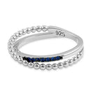 Sterling Silver Multi-Plated Overlap Beads Blue CZ Ring