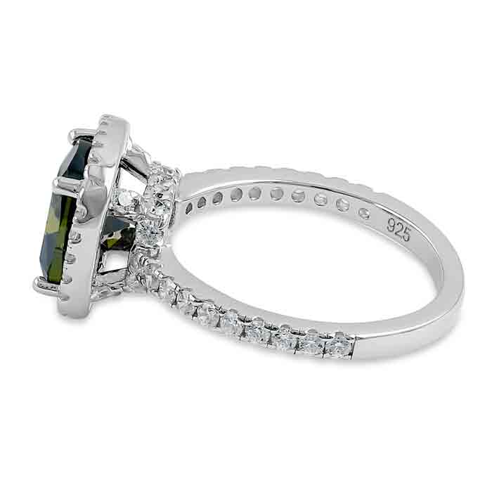 Sterling Silver Cushion Cut Peridot and Clear CZ Ring