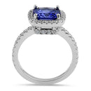 Sterling Silver Cushion Cut Tanzanite and Clear CZ Ring
