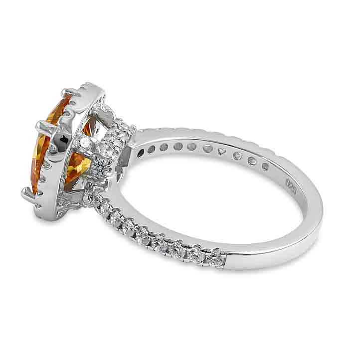 Sterling Silver Cushion Cut Golden Yellow and Clear CZ Ring