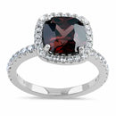 Sterling Silver Cushion Cut Brown and Clear CZ Ring