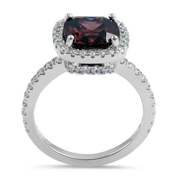 Sterling Silver Cushion Cut Brown and Clear CZ Ring
