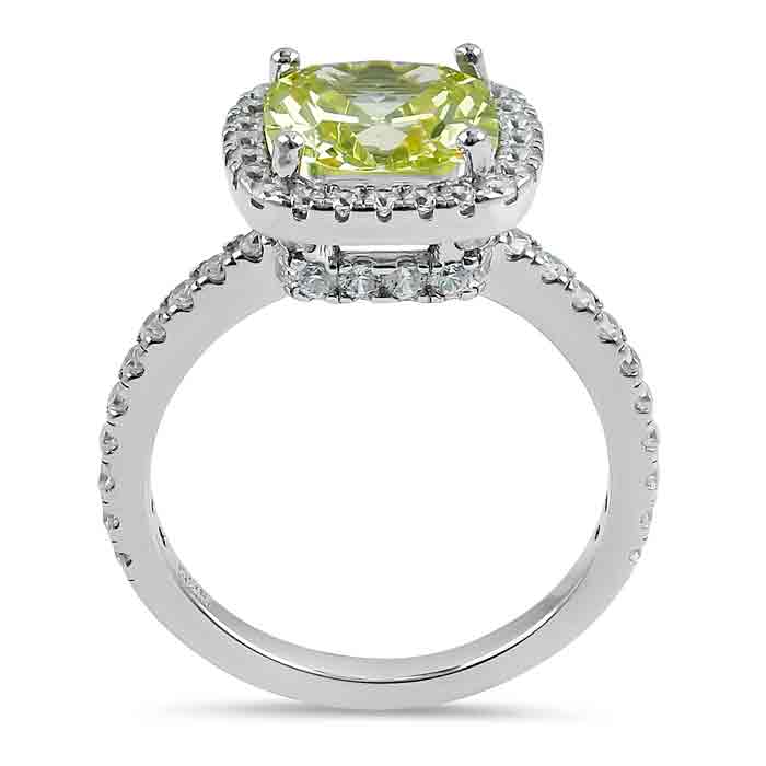 Sterling Silver Cushion Cut Apple Green CZ Ring