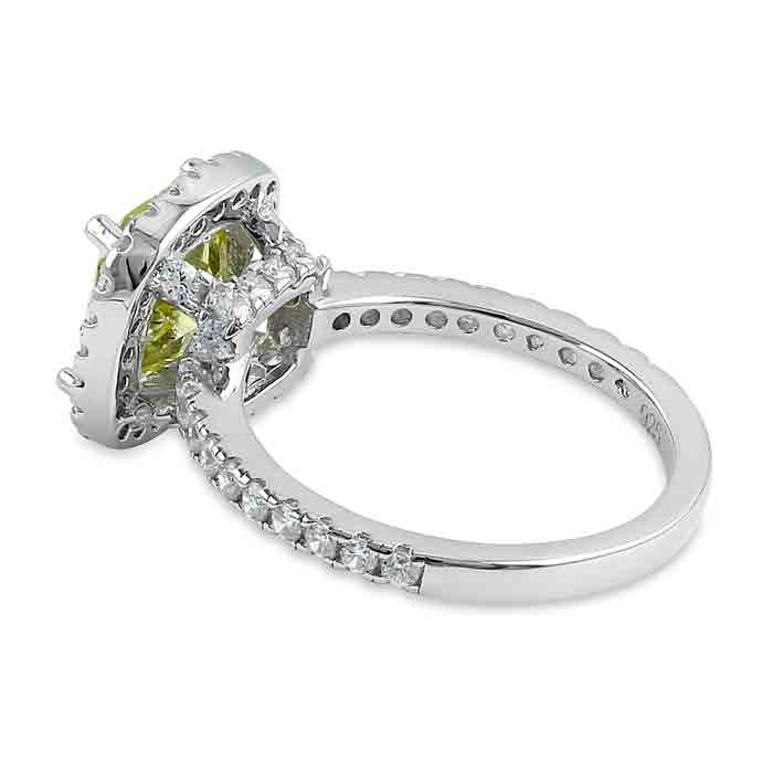 Sterling Silver Cushion Cut Apple Green CZ Ring