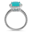 Sterling Silver Cushion Cut Light Green Cloudy Glass and Clear CZ Ring