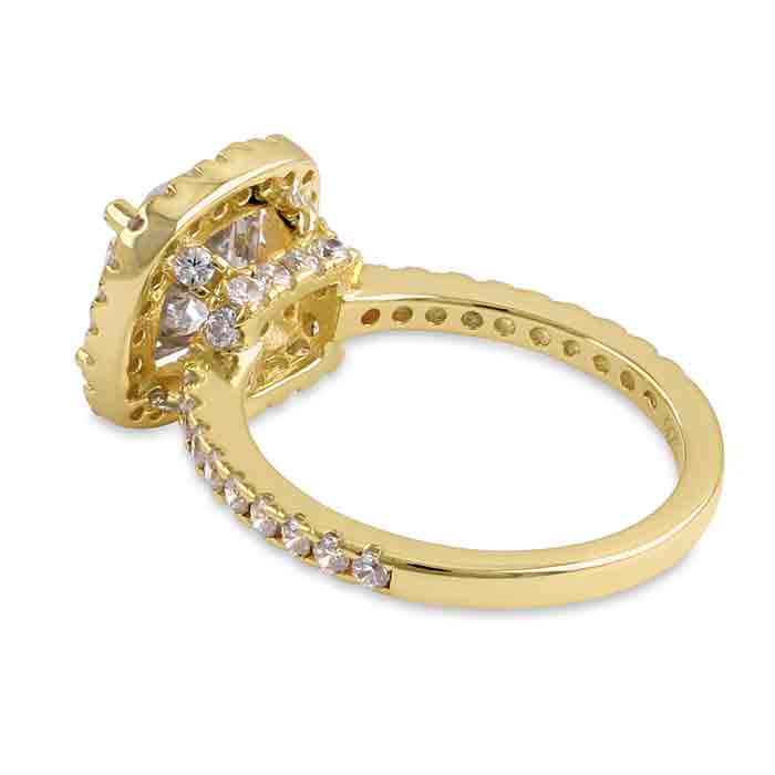 Sterling Silver Gold Plated Cushion Cut Clear CZ Ring