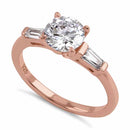 Sterling Silver Rose Gold Plated Round and Baguette Cut Clear CZ Ring