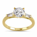 Sterling Silver Gold Plated Round and Baguette Cut Clear CZ Ring