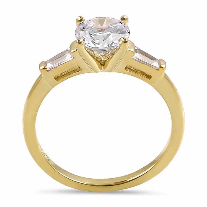 Sterling Silver Gold Plated Round and Baguette Cut Clear CZ Ring
