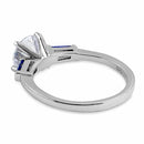 Sterling Silver Round and Baguette Cut Blue and Clear CZ Ring