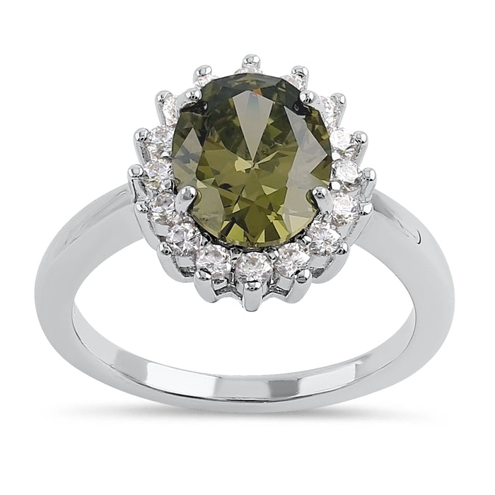 Sterling Silver Peridot Oval CZ Ring