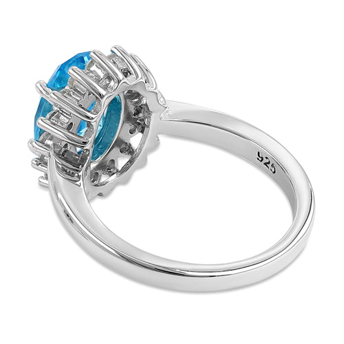 Sterling Silver Aqua Blue Oval CZ Ring