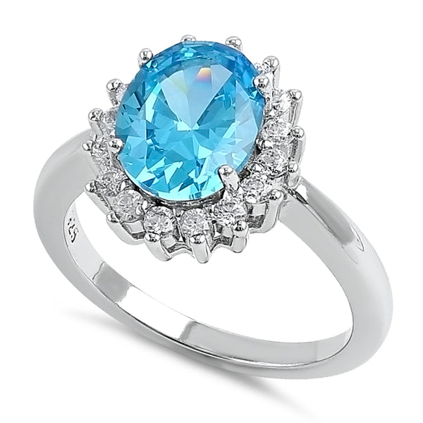 Sterling Silver Aqua Blue Oval CZ Ring