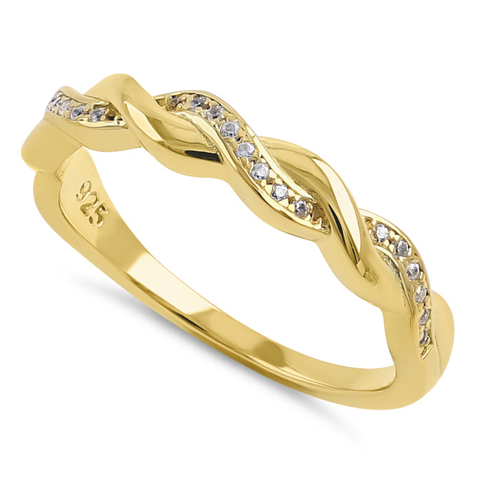 Sterling Silver Gold Plated Braided CZ Ring